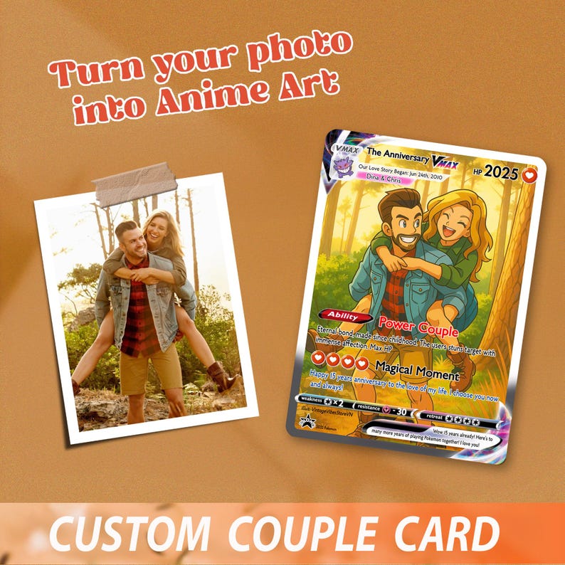 Personalized PKM Anniversary Card, Custom Anime Photo Acrylic Plaque, Anniversary Gift, Gift for Him, Gift for Her, Valentine's Day Gift