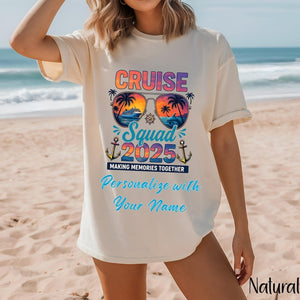 Personalize cruise Squad 2025 Shirt, Caribbean Cruise Matching Shirts, Family Cruise Crew Custom Name T-Shirts, Friends Cruise Shirts