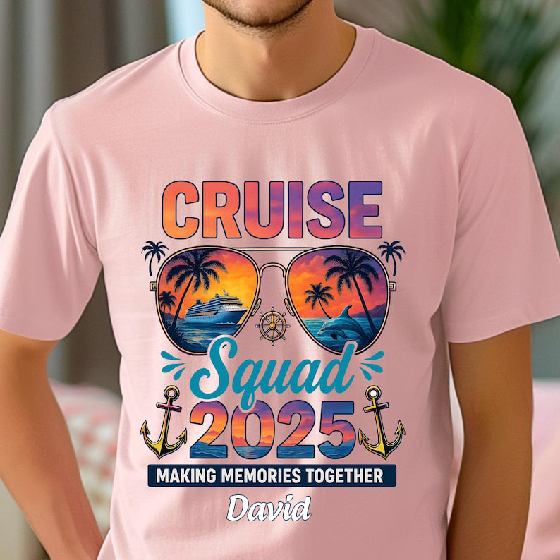 Personalize cruise Squad 2025 Shirt, Caribbean Cruise Matching Shirts, Family Cruise Crew Custom Name T-Shirts, Friends Cruise Shirts