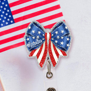 Custom American Bow Badge Reel, Faux Glitter USA Bow Badge Reel, 4th July Bagde Reel, American Flag Gift, Nurse Badge Reel, Gift For Nurse