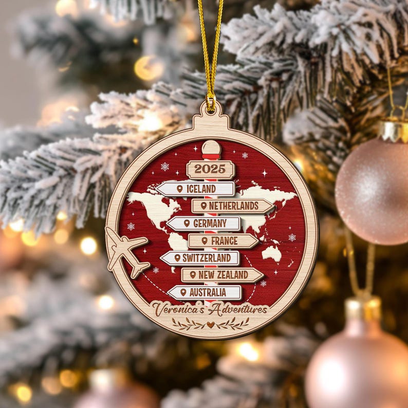 Personalized Travel Adventure Ornament, Custom Traveling Destination Ornament, Couple Traveling Destination, Travel Gift, Christmas Gift