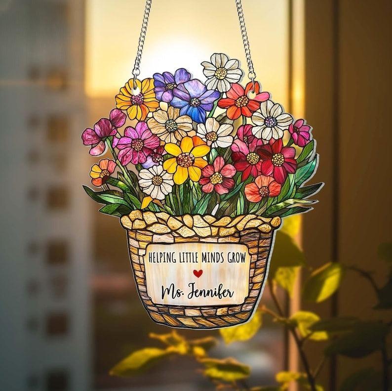 Teacher Wildflower Acrylic Suncatcher, Back To School Teacher Appreciation Gift, Teacher Gift Classroom Window Decor, Teacher Window Hanging