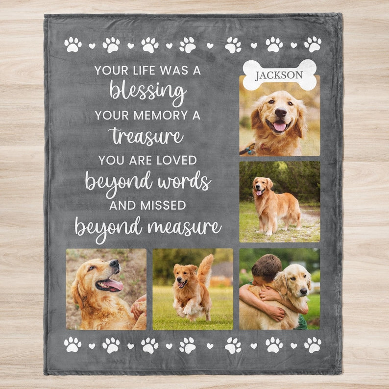 Personalized Dog Memorial Blanket, Custom Pet Memorial Gift, Pet Loss, Dog Remembrance, Photo Blanket, Sympathy Gift, In Loving Memory