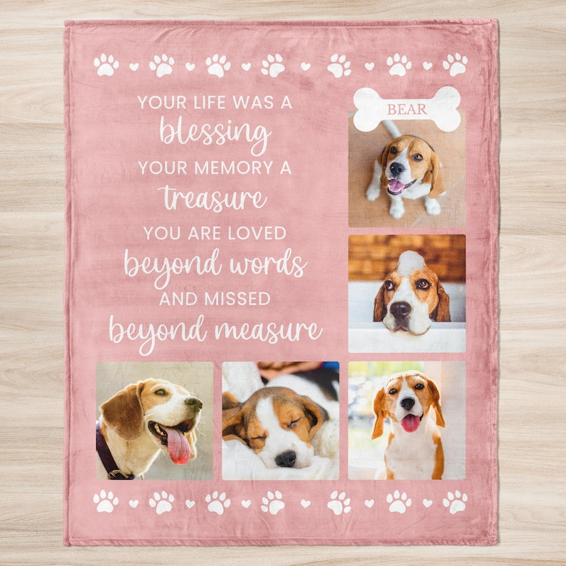 Personalized Dog Memorial Blanket, Custom Pet Memorial Gift, Pet Loss, Dog Remembrance, Photo Blanket, Sympathy Gift, In Loving Memory