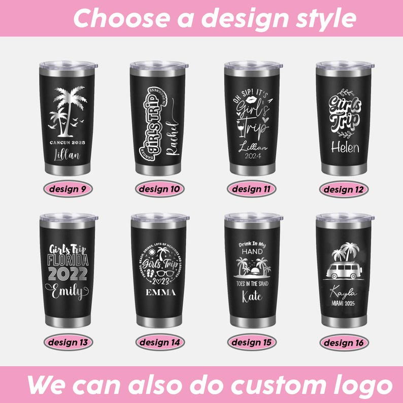 Custom 20oz Holiday Tumbler, Personalized Tumbler, Girls trip gifts, Travel Mug, Laser Engraved Cups, Stainless Steel Mug, Beach Tumbler