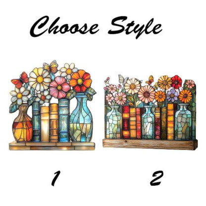 Personalized Floral Book Vase Acrylic Suncatcher Blooming Window Hanging For Readers & Garden Lovers
