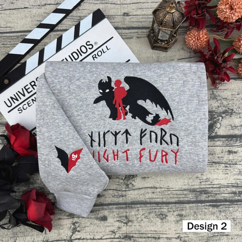 The Night Fury Dragon HTTYD Embroidered T-Shirt, How To Train Dragon Matching Sweater,Dragon Trainer Disney Embroidery Hoodie il_794xN.6963057374_sr2o.jpg