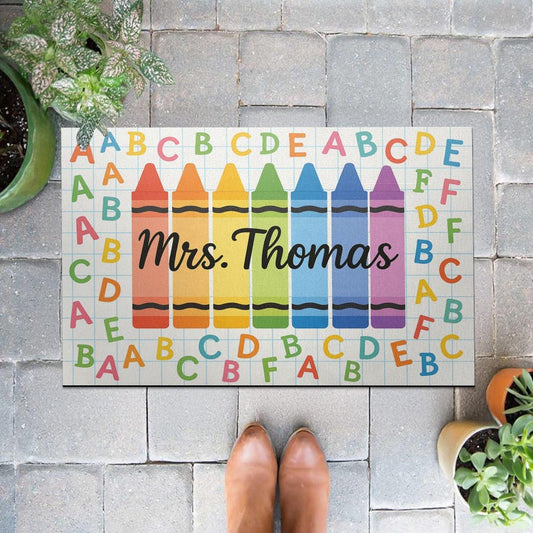 Crayon Alphabet Teacher Doormat, Custom Classroom Rug, Personalized Back to School Mat, Classroom Welcome Floor Decor