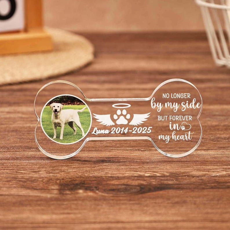 Personalized Pet Memorial Photo Gift Bone Shape Acrylic Dog Memorial Ornament, Pet Loss Keepsake, Sympathy Gift for Dog Lovers