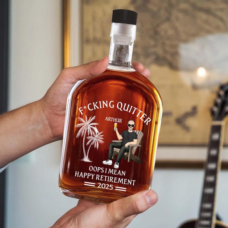 Fcking Quitter Oops I Mean Happy Retirement-Personalized Custom Whiskey Bottle,Funny Retirement Whiskey Bottle,Custom Gifts ,Fathers Day