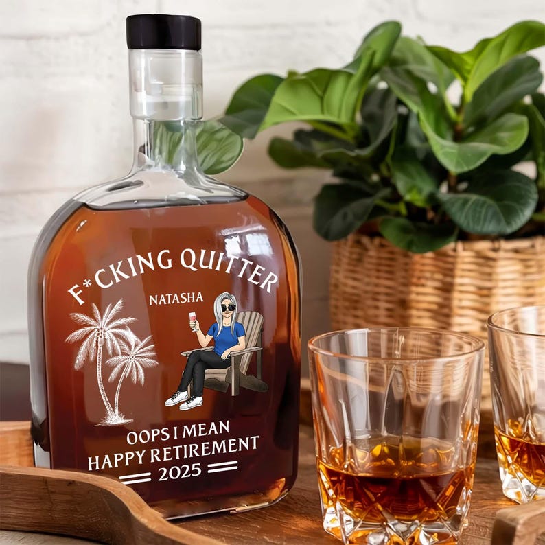 Fcking Quitter Oops I Mean Happy Retirement-Personalized Custom Whiskey Bottle,Funny Retirement Whiskey Bottle,Custom Gifts ,Fathers Day
