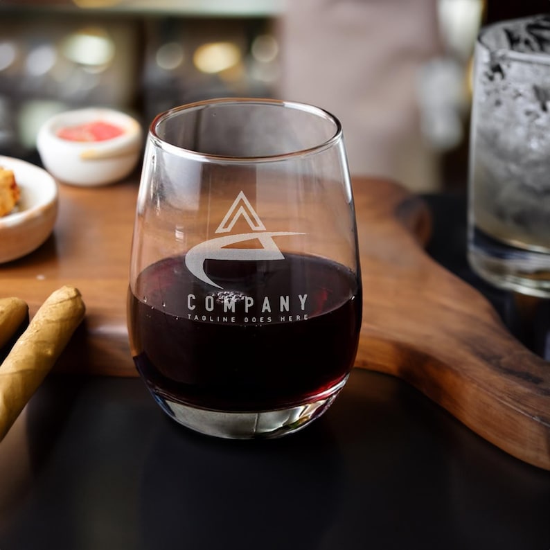 Custom Your Logo 15oz Stemless Wine Glasses Bulk, Personalized Wine Glass, Engraved Company Logo, Brand logo, Corporate Gift Glass