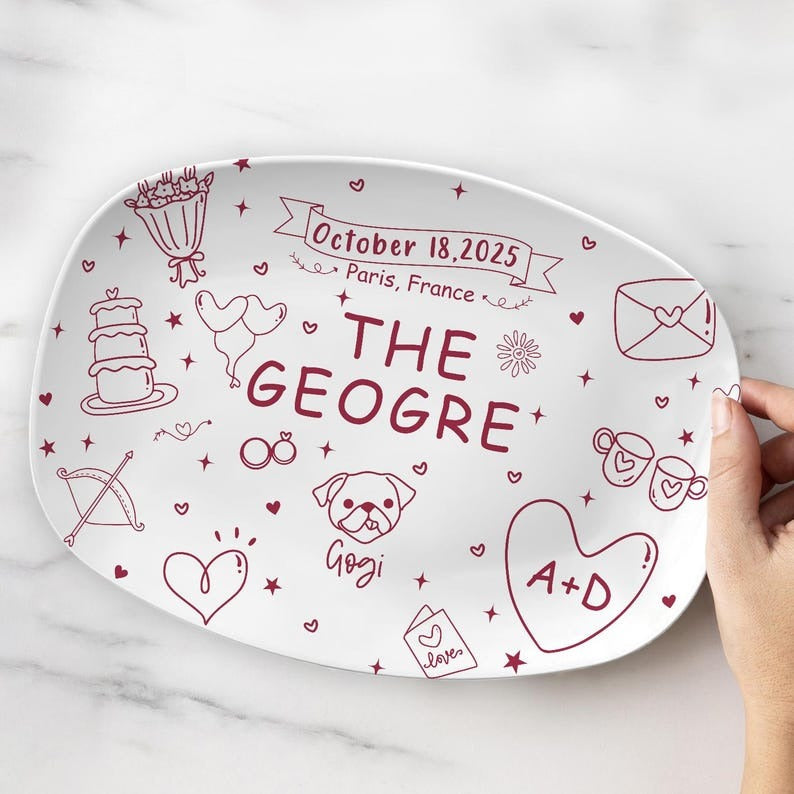 Custom Wedding Platter with Names and Date, Custom Engagement Gift for Bride and Groom, Wedding Keepsake Dish, Bridal Gift, Gift for Couple