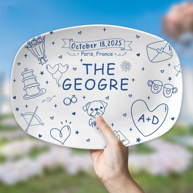 Custom Wedding Platter with Names and Date, Custom Engagement Gift for Bride and Groom, Wedding Keepsake Dish, Bridal Gift, Gift for Couple