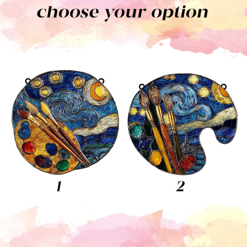 Artistic Paint Palette Faux Stained Glass Suncatcher Gift for Art Lovers, Teachers, Artist s Car Mirror Charm