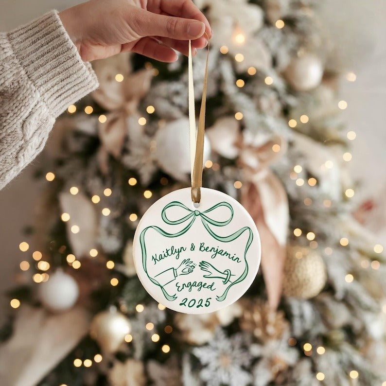 First Christmas Engaged Ornament, Personalized Engagement Gift for Couples, Custom Engagement Christmas Keepsake, Engaged Christmas Ornament