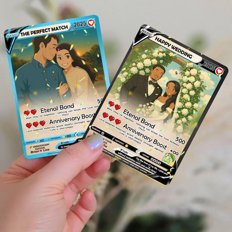 Personalized Couple Poke Love Metal Card, Custom photo Anime Themed Gift for Anniversary, Gamer Husband Present from Wife, Love Card Gift