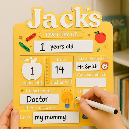 Personalized First Day of School Sign for Kid Customized Wooden Back to School Board Photo Prop Toddler Keepsake Gift for Boy Girl Classroom