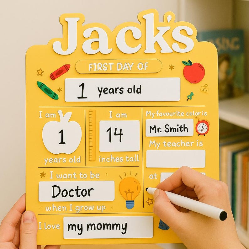 Personalized First Day of School Sign for Kid Customized Wooden Back to School Board Photo Prop Toddler Keepsake Gift for Boy Girl Classroom