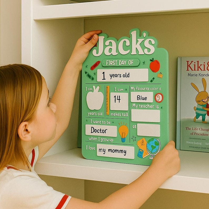 Personalized First Day of School Sign for Kid Customized Wooden Back to School Board Photo Prop Toddler Keepsake Gift for Boy Girl Classroom