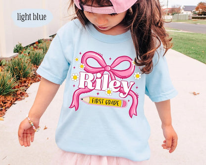 Coquette Back To School Shirt for Girl, Toddler Girl First Day Of School Shirt, Kids Name Back To School Gifts, 1st Day Of First Grade Shirt