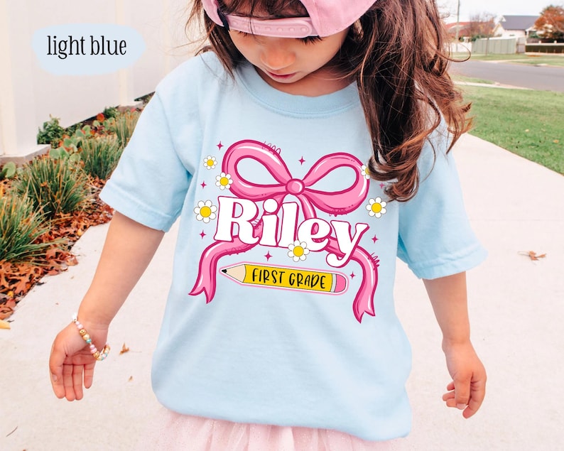 Coquette Back To School Shirt for Girl, Toddler Girl First Day Of School Shirt, Kids Name Back To School Gifts, 1st Day Of First Grade Shirt