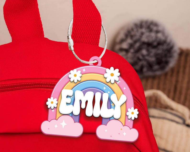 Personalized Rainbow Name Tag for Kids, Custom Keychain for Girls, Name Tag For Backpack, Cute School Bag Label,Back To School,Sport Bag Tag