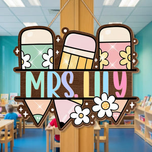 Personalized Teacher 3D Door Sign, Classroom Door Hanger With Teacher Name, Teacher Door Sign, Classroom Welcome Sign, Teacher Door Hanger