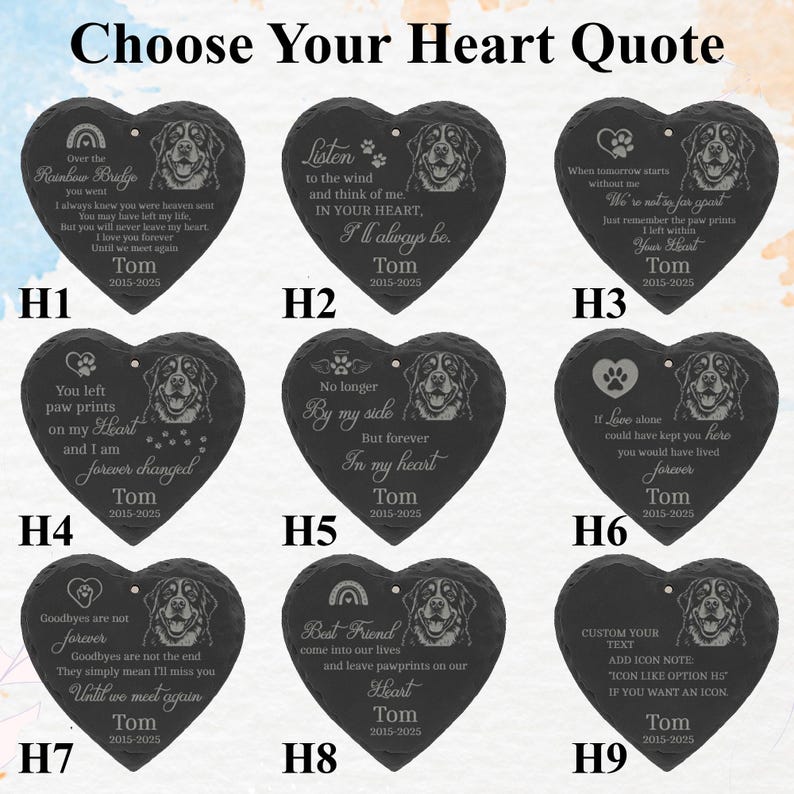 Laser Engraved Pet Memorial Stone Custom Garden Hanging Plaque with Stake, Personalized Outdoor Dog or Cat Loss Gift, Pet Tribute Keepsake