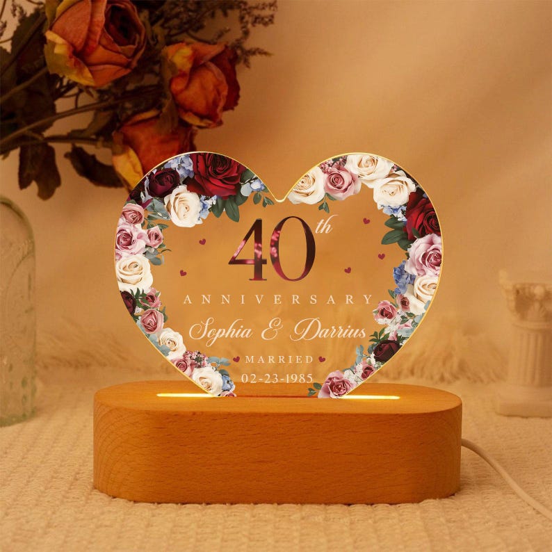 Custom 40th Anniversary 3D LED light, Ruby Wedding Gift, 40th Anniversary Gift For Parents, 40th Wedding Anniversary Gift Wedding Gifts