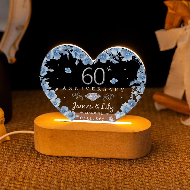 60th Anniversary 3D LED light , Diamond Wedding Gifts, 60th Anniversary Gifts For Parents, 60th Wedding Anniversary Gifts, Wedding Gifts