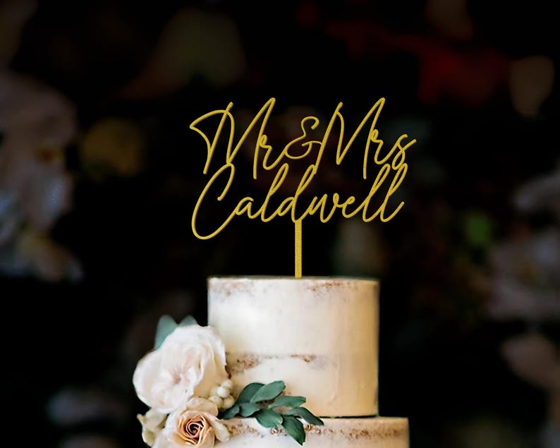Personalized Wedding Cake Topper, Custom Mr Mrs Cake Topper, Minimalist Script Wedding Cake Topper, Anniversary Cake Topper
