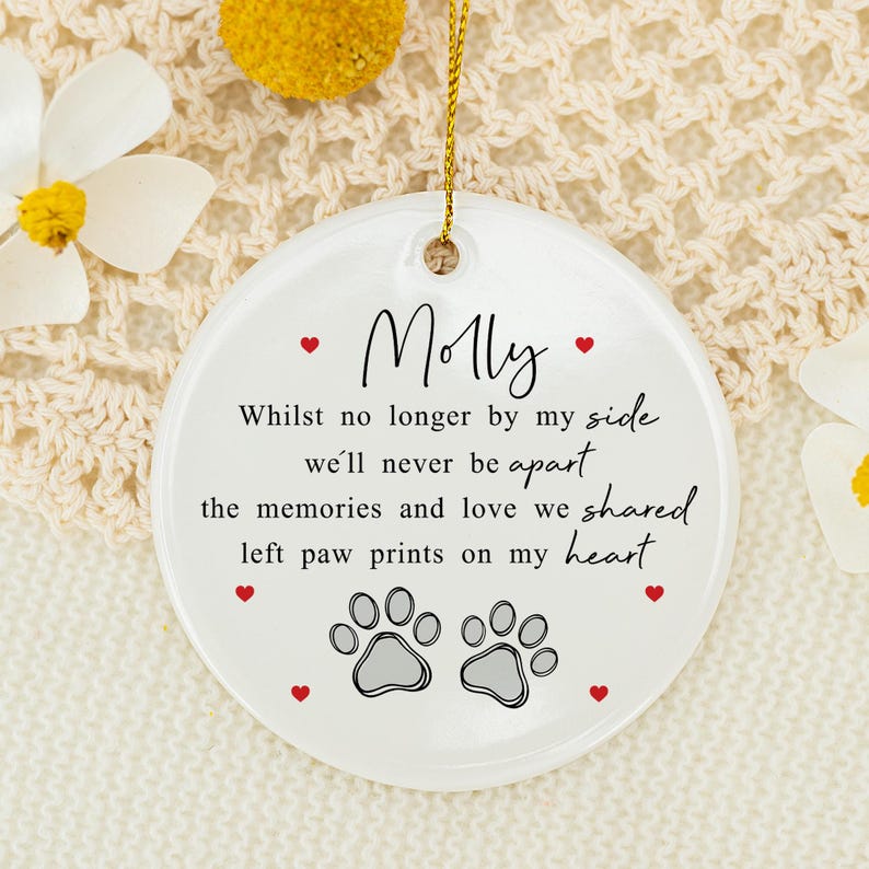 Dog Memorial Ornament, Pet Loss Sympathy Gift, In Loving Memory, Dog Cat Remembrance Gift, Paw Prints On My Heart, Pet Bereavement Keepsake