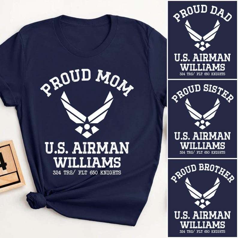Proud Air Force Mom of U.S. Airman Shirt, USAF Military Mom Tee, Boot Camp Graduation Gift, Airman Support Shirt, Air Force Family T-Shirts