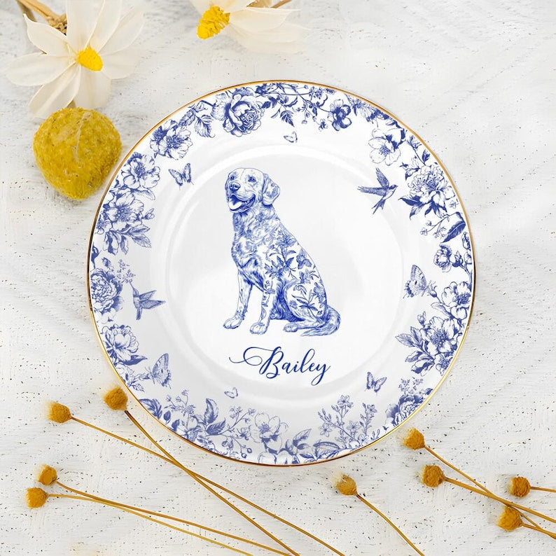 Dog Lover Gift Dog Breeds Chinoiserie Toile De Jouy Style, Personalized Jewelry Dish Gift for Pet Lover, Dog Dad Dog Mom Trinket Dish