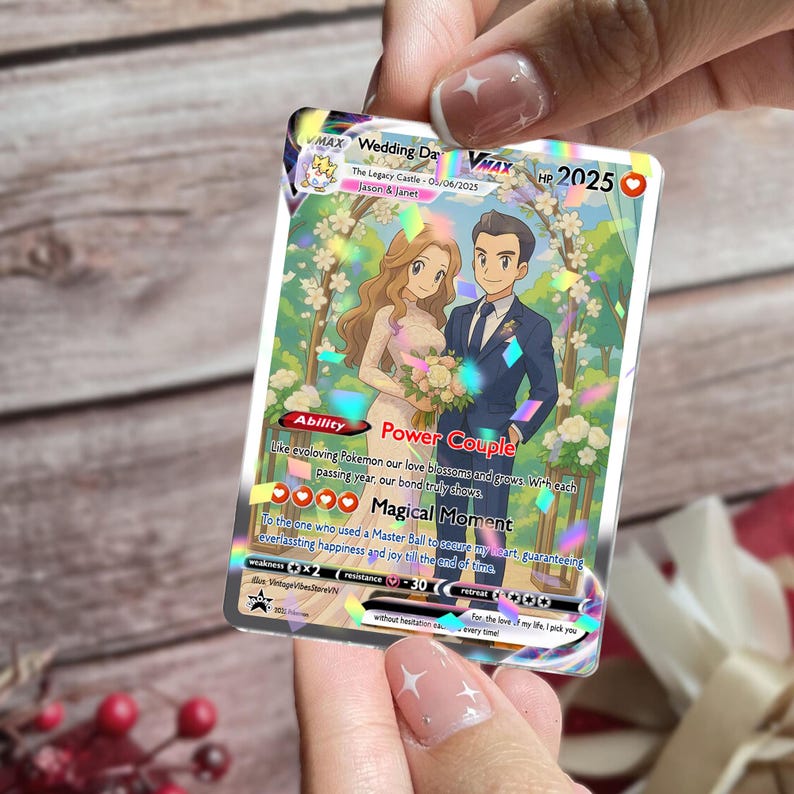 Personalized Pokemon Anniversary Card, Custom Photo Anime Wedding Card, Anniversary Gift, Gift for Him, Gift for Her, Custom Card for Couple