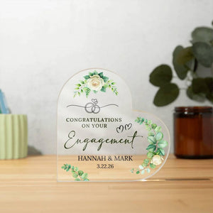 Personalized Engagement Gift, Heart Acrylic Plaque, Engagement Gift for Couple, Engagement Keepsake Gift, Engaged Gift for Couple