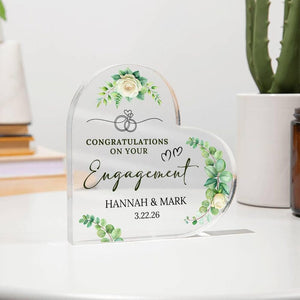 Personalized Engagement Gift, Heart Acrylic Plaque, Engagement Gift for Couple, Engagement Keepsake Gift, Engaged Gift for Couple