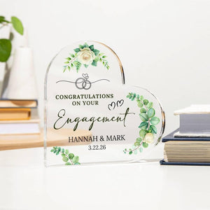 Personalized Engagement Gift, Heart Acrylic Plaque, Engagement Gift for Couple, Engagement Keepsake Gift, Engaged Gift for Couple