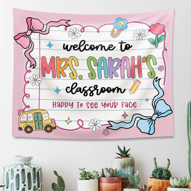Custom Teacher Classroom Tapestry, Teacher Gift, Classroom Decor, Custom Teacher Name Tapestry, Welcome to Class Decor Sign, Custom Tapestry