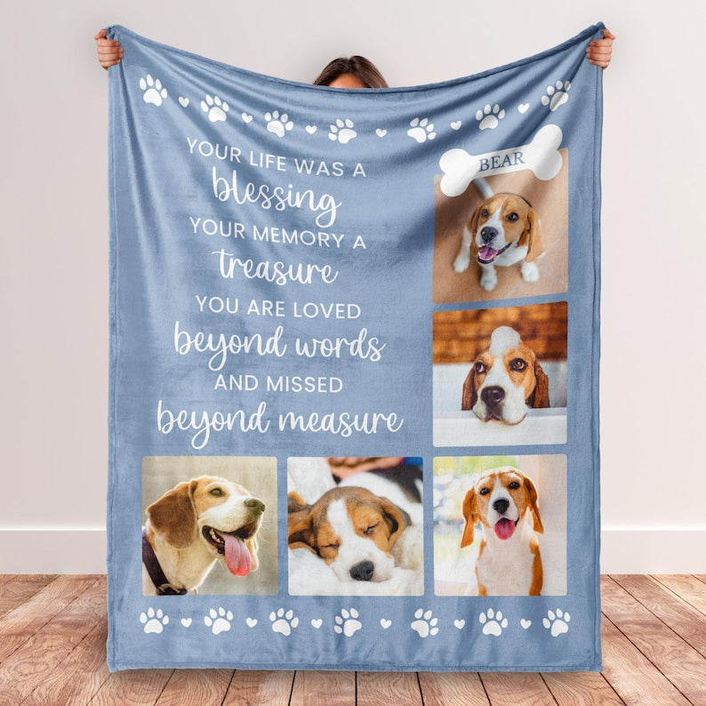 Personalized Dog Memorial Blanket, Custom Pet Memorial Gift, Pet Loss, Dog Remembrance, Photo Blanket, Sympathy Gift, In Loving Memory