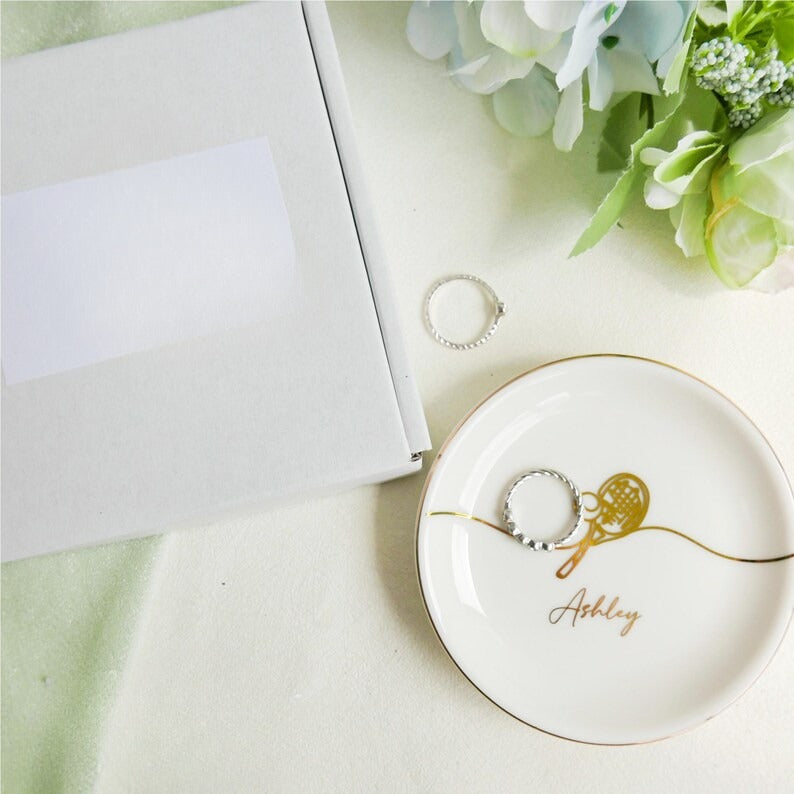 Personalized Tennis Jewelry Dish, Custom Gift for Tennis Lovers, Tennis Coaches Watches Holder, Tennis Club Keepsake