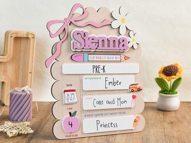 Custom First Day At School Sign, First&Last Day of School Interchangeable Sign,Personalized Wooden Board Gift,Kindergarten 1st Day of School