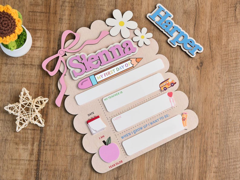 Custom First Day At School Sign, First&Last Day of School Interchangeable Sign,Personalized Wooden Board Gift,Kindergarten 1st Day of School