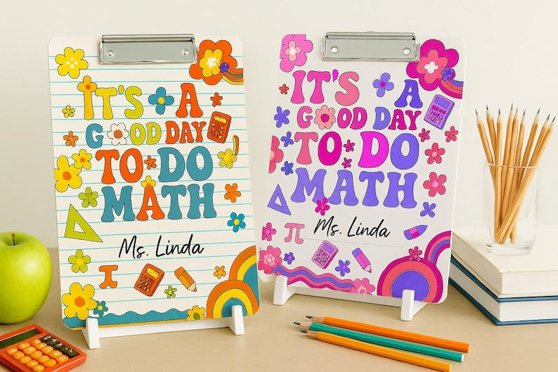 Personalized Math Teacher Clipboard Cute Acrylic School Gift Customized Classroom Accessory for Women Kids Back to School Supplies Ms Name