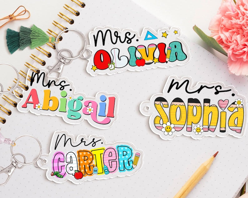 Custom Teacher Name Tag, Teacher Name Keychain, Back to School Teacher Gifts, Custom School Accessories Gift for Teachers, Teacher Bag Charm