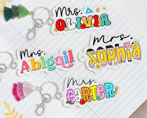 Custom Teacher Name Tag, Teacher Name Keychain, Back to School Teacher Gifts, Custom School Accessories Gift for Teachers, Teacher Bag Charm