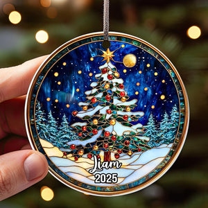 Personalized Stained Glass Christmas Ornament 2025 Custom Name Holiday Tree Decoration Santa, Snowman, Christmas Tree Decoration Gift