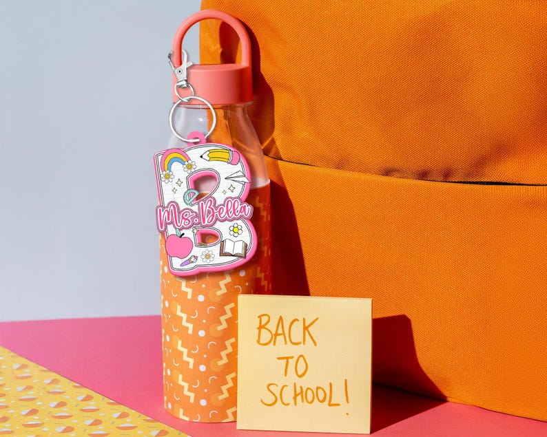 Personalized Teacher Initial Keychain, Back To School Gift, Custom Backpack Teacher Name Tag, Letter Charm, Kids Name Tag, Teacher Gift