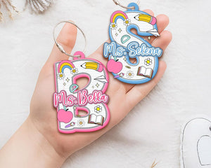 Personalized Teacher Initial Keychain, Back To School Gift, Custom Backpack Teacher Name Tag, Letter Charm, Kids Name Tag, Teacher Gift